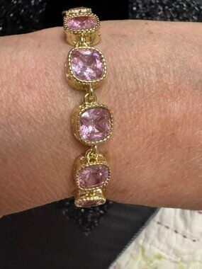 18K Gold Filled Pink AAA CZ Tennis Bracelet 7.5–8” Adjustable - NWOT